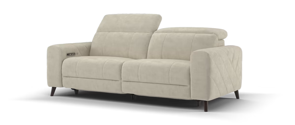 Sofology Allure Fabric 2.5 Seater Power Recliner/Headrest Heated Seats Lumbar Support in Lifestyle Nubuck Feel Stone