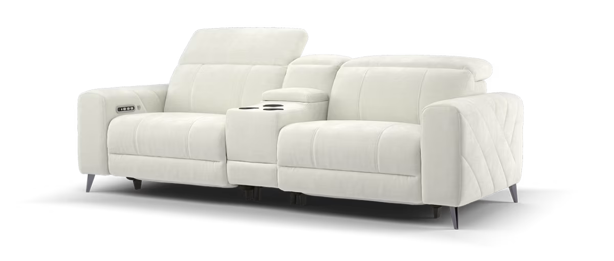 Sofology Allure Fabric 2.5 Seater Smart Console Power Recliner/Headrest Heated Seats Lumbar Support Speakers in Relaxed Chenille Cotton