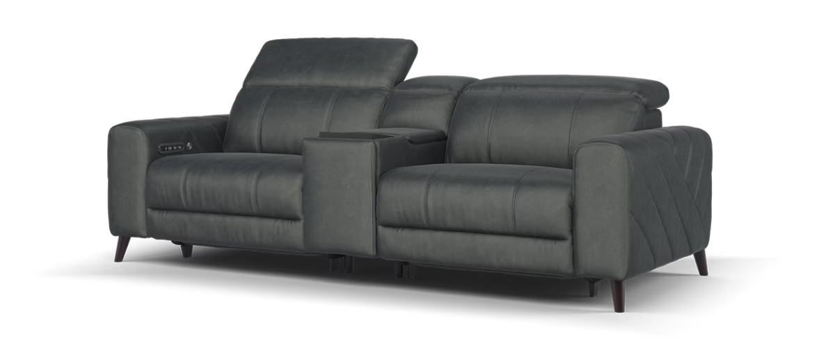 Sofology Allure Fabric 2.5 Seater Screen Console Power Recliner/Headrest Heated Seats Lumbar Support Speakers in Lifestyle Flecked Charcoal