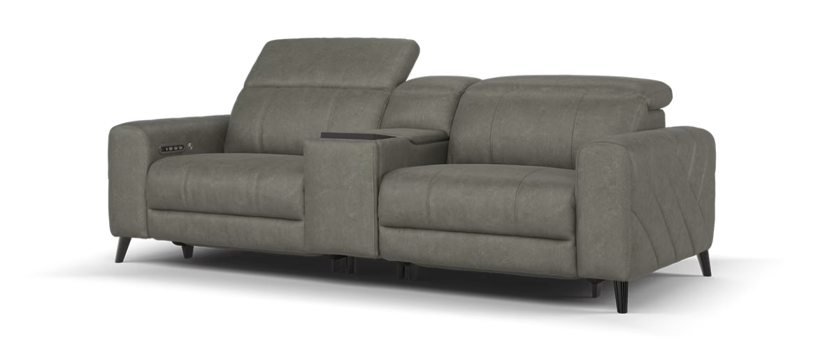 Sofology Allure Fabric 2.5 Seater Screen Console Power Recliner/Headrest Heated Seats Lumbar Support Speakers in Lifestyle Flecked Mocha