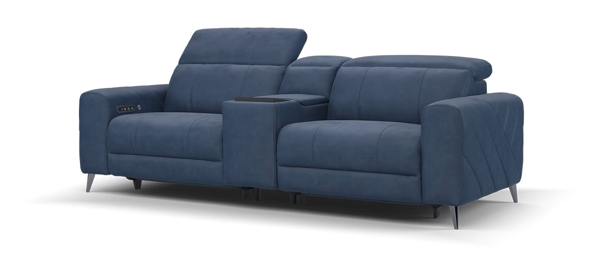 Sofology Allure Fabric 2.5 Seater Screen Console Power Recliner/Headrest Heated Seats Lumbar Support Speakers in Lifestyle Flecked Navy