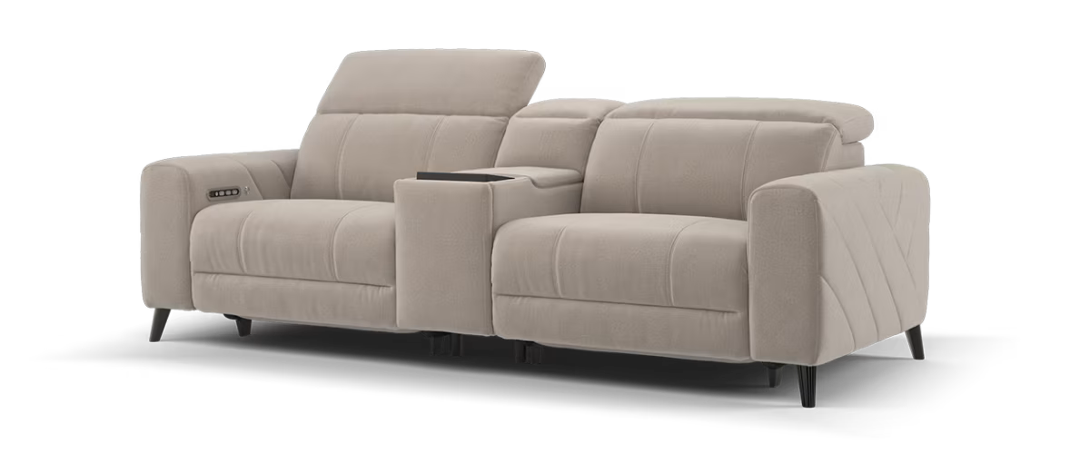 Sofology Allure Fabric 2.5 Seater Screen Console Power Recliner/Headrest Heated Seats Lumbar Speakers in Lifestyle Flecked Nutmeg
