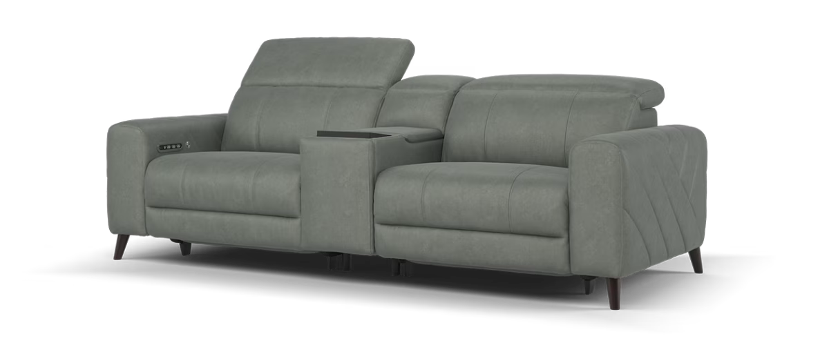 Sofology Allure Fabric 2.5 Seater Screen Console Power Recliner/Headrest Heated Seats Lumbar Support Speakers in Lifestyle Flecked Stone