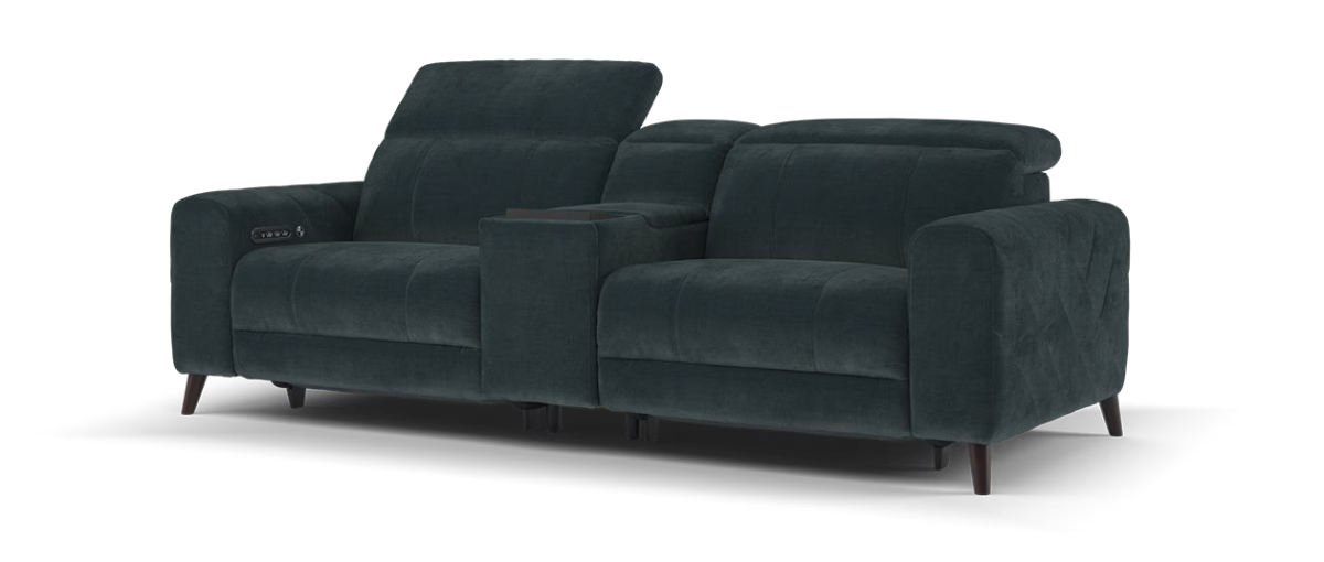 Sofology Allure Fabric 2.5 Seater Screen Console Power Recliner/Headrest Heated Seats Lumbar Support Speakers in Relaxed Chenille Ink