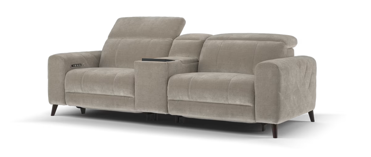 Sofology Allure Fabric 2.5 Seater Screen Console Power Recliner/Headrest Heated Seats Lumbar Support Speakers in Relaxed Chenille Nutmeg