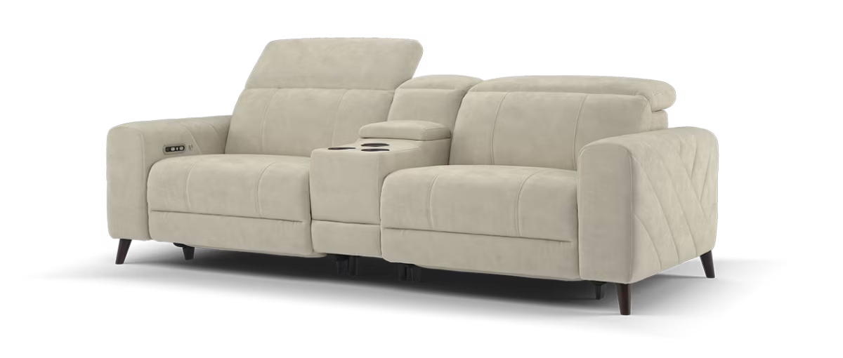 Sofology Allure Fabric 2.5 Smart Console Power Recliner/Headrest Heated Seats in Lifestyle Nubuck Feel Stone