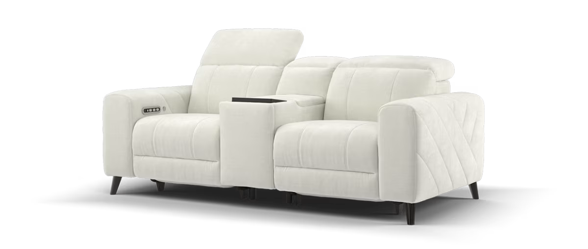 Sofology Allure Fabric 2 Seater Screen Console Power Recliner/Headrest Heated Seats Lumbar Support Speakers in Relaxed Chenille Cotton