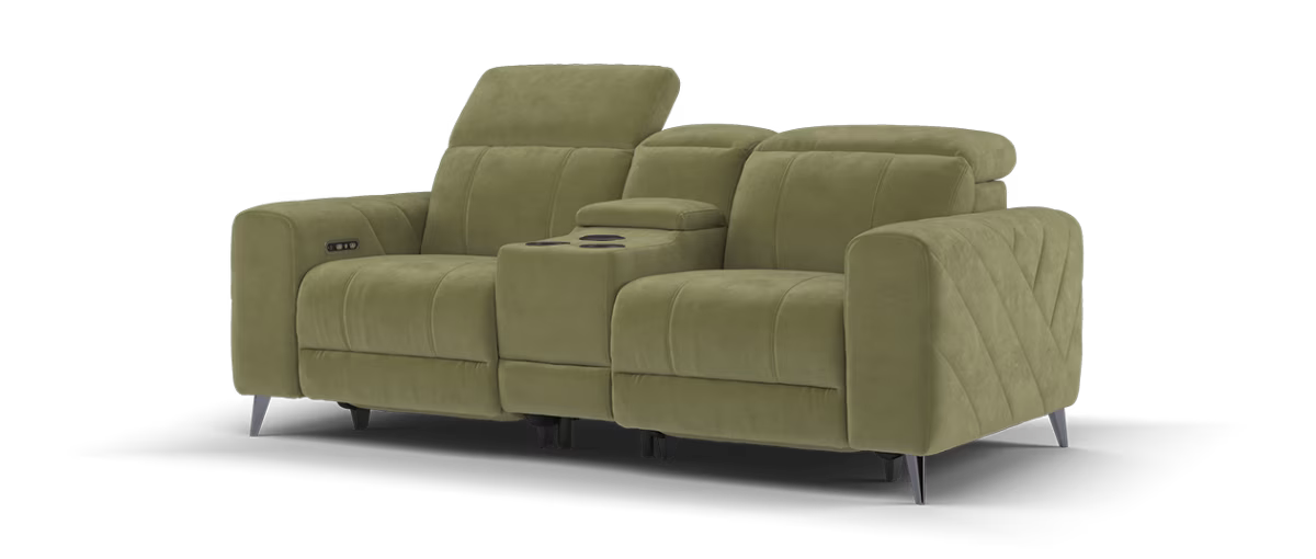 Sofology Allure Fabric 2 Seater Smart Console Power Recliner/Headrest in Lifestyle Nubuck Feel Moss