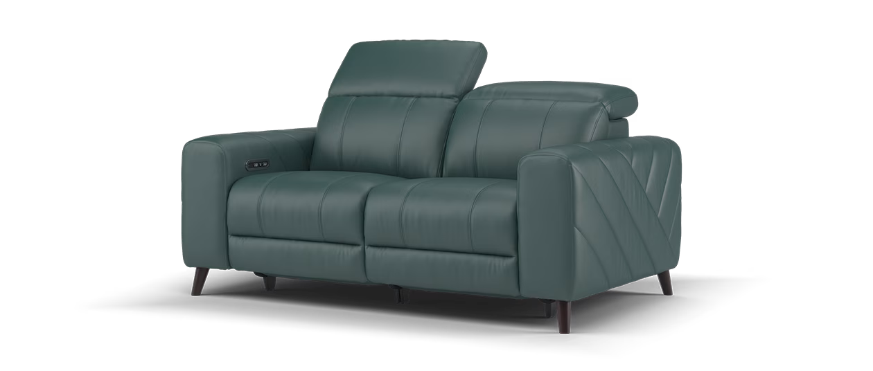 Sofology Allure Leather 2 Seater Power Recliner & Power Headrest In Peacock