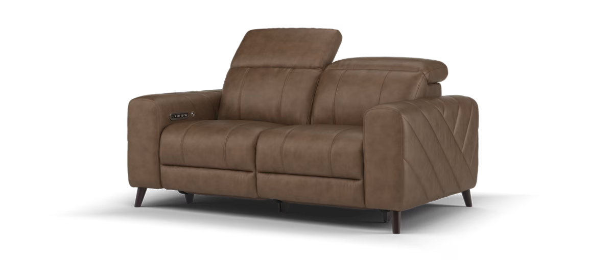 Sofology Allure Fabric 2 Seater Power Recliner/Headrest Heated Seats Lumbar Support Speakers in Trusty Embossed Chestnut