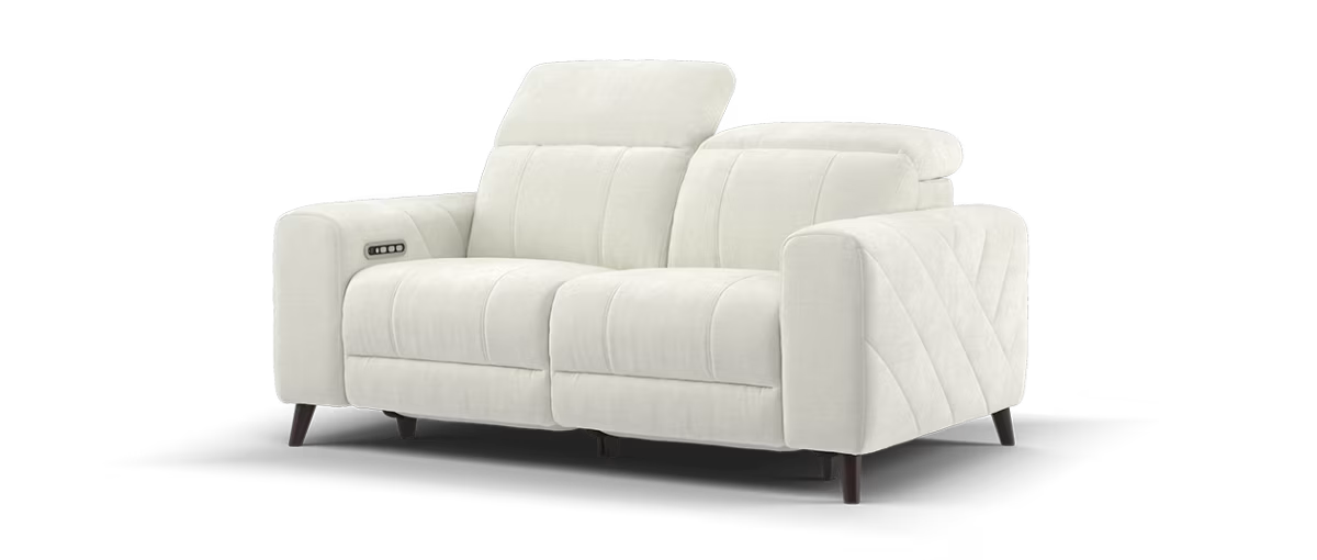 Sofology Allure Fabric 2 Seater Power Recliner/Headrest Lumbar Support in Relaxed Chenille Cotton