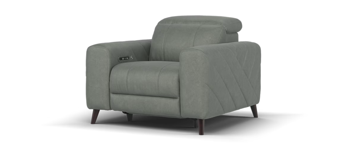 Sofology Allure Fabric Chair Power Recliner/Headrest Heated Seat Speakers in Lifestyle Flecked Stone