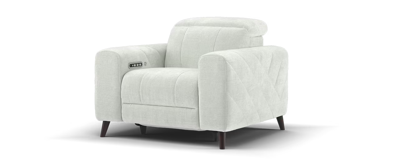 Sofology Allure Fabric Chair Power Recliner/Headrest Heated Seat Speakers in Relaxed Chenille Stone