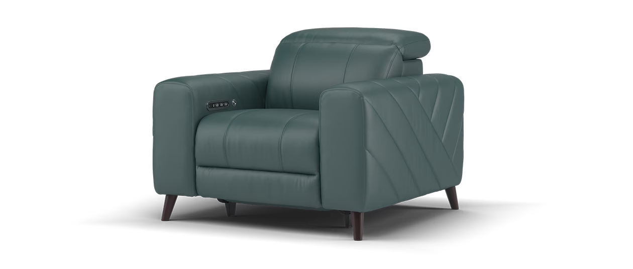 Sofology Allure Leather Chair Power Recliner/Headrest in Peacock