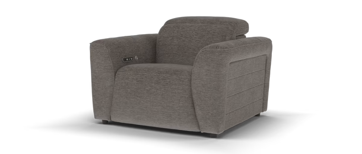 Sofology Emme Fabric Chair Power Recliner/Headrest Heated Seat no Trim in Luxury Deep Pile Chenille Mole