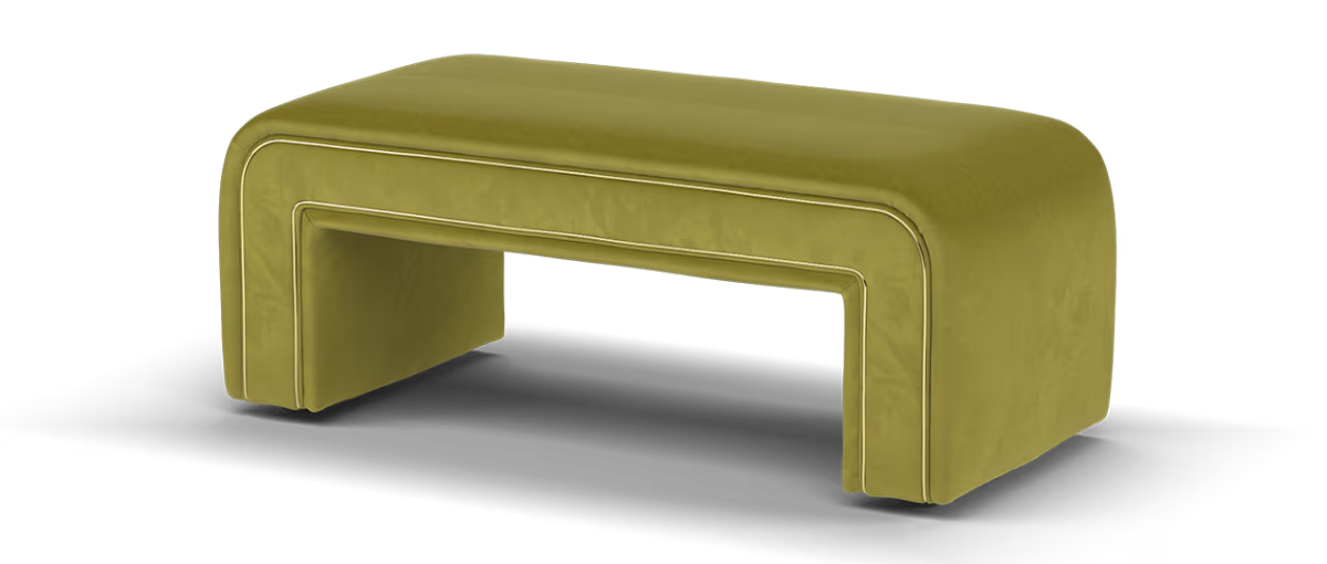 Sofology Eastwood Fabric Large Designer Bench Footstool Gold Trim in Smooth Velvet Moss