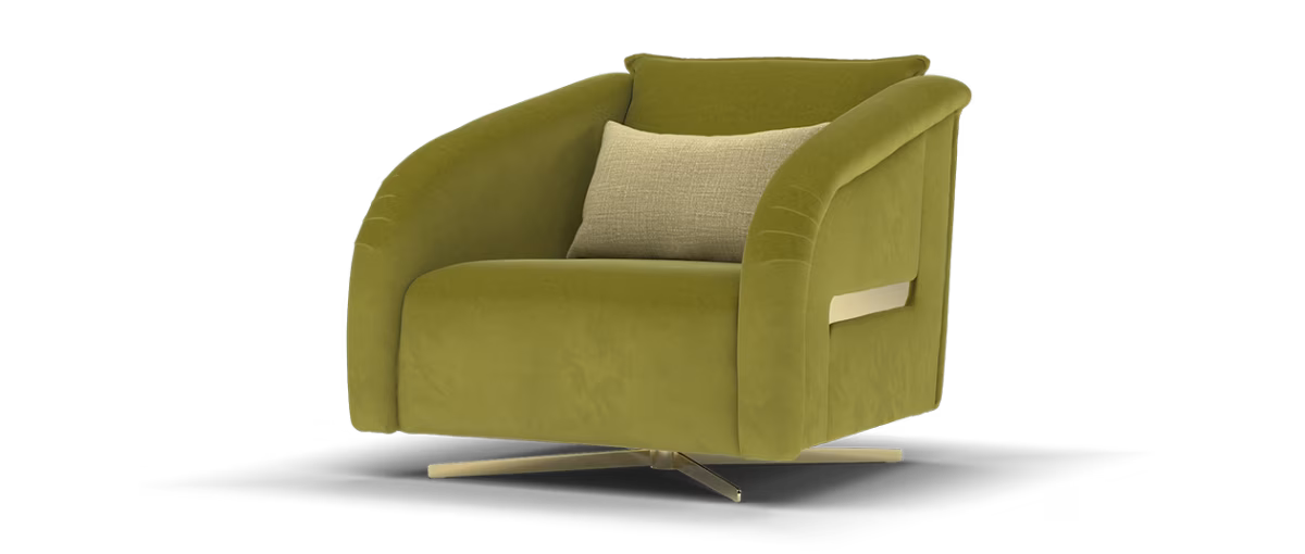 Sofology Eastwood Fabric Accent Swivel Chair Gold Trim in Smooth Velvet Moss Mix