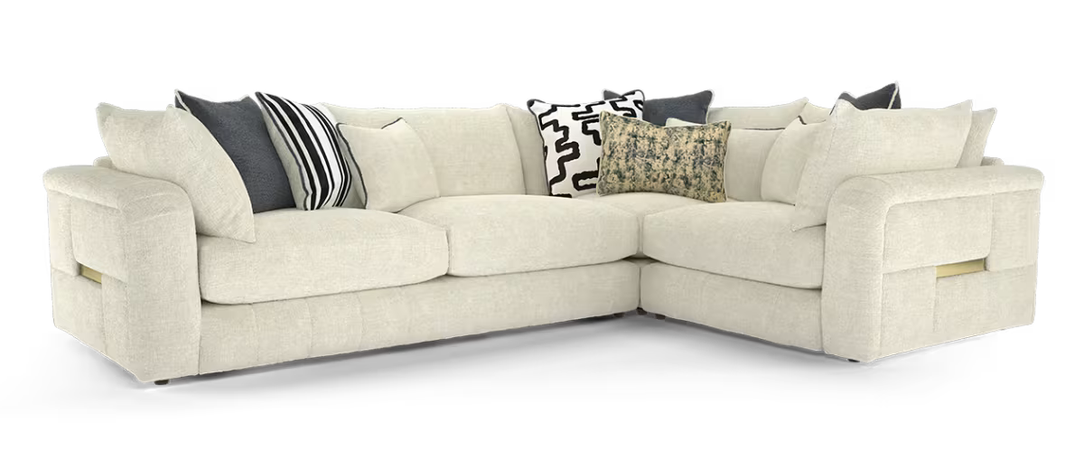 Sofology Westwood Fabric 3 Corner 1 Gold Trim in Teddy Chenille Ivory Mix