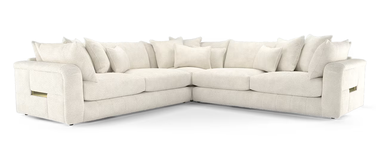 Sofology Westwood Fabric 3 Corner 3 Gold Trim in Soft Boucle Ecru