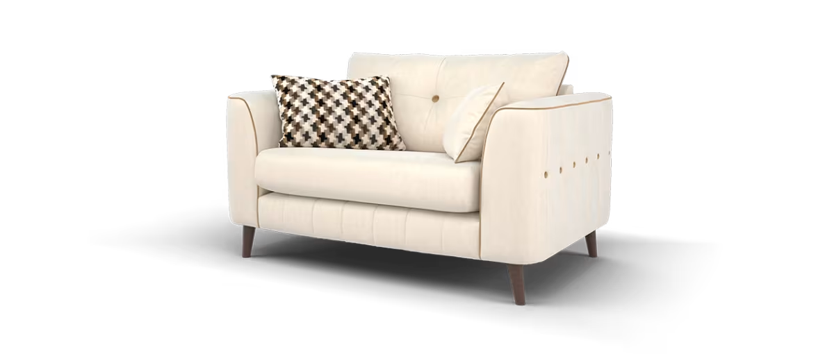 Sofology Remy Fabric Loveseat in Super Matt Velvet Natural Mix with Caramel Contrast Piping